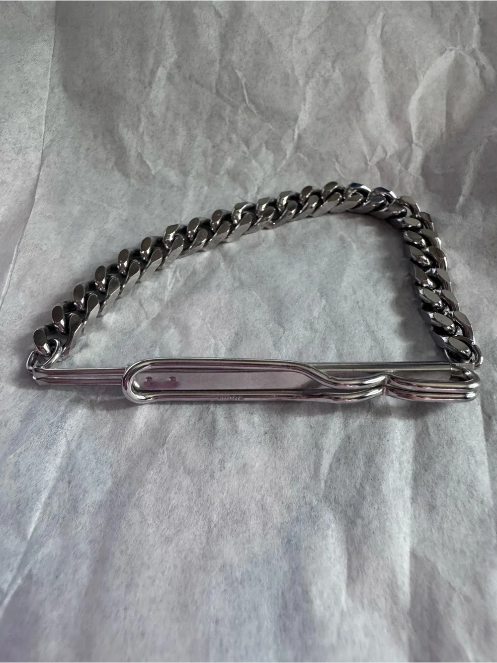 Silver Cuban Link Tie Clip Chain for Men